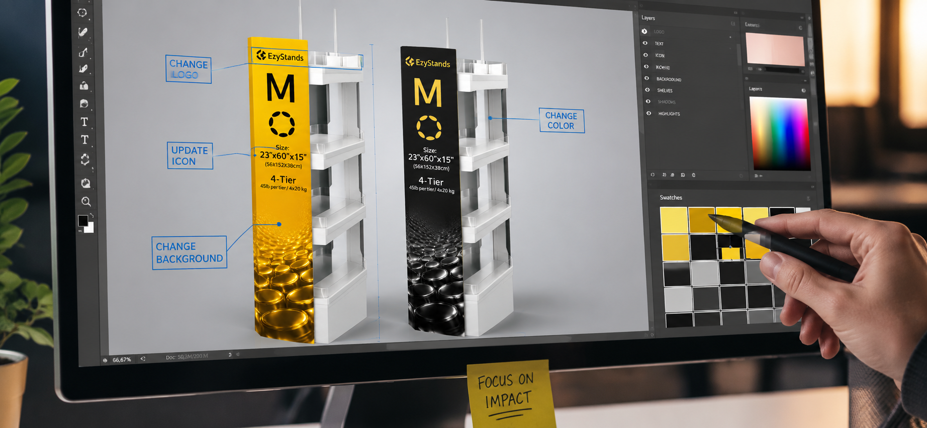 Designer customising EzyStands graphics